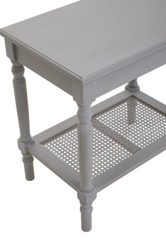 Orsina Slate Grey Wooden Side Table with Cane Webbing and Shelf