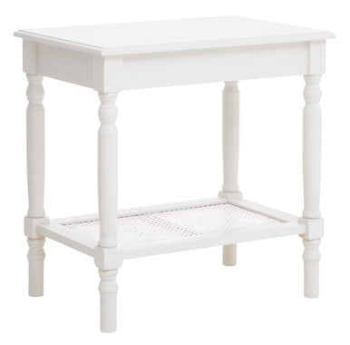 Orsina Heritage White Side Table – 2-Tier Wooden End Table with Rattan