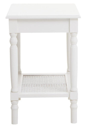 Orsina Heritage White Side Table – 2-Tier Wooden End Table with Rattan