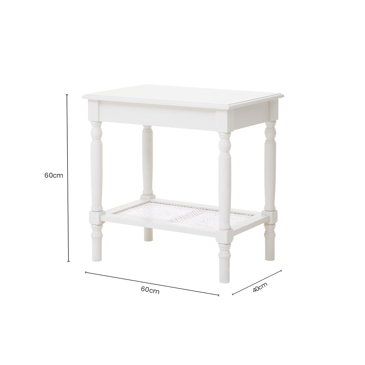 Orsina Heritage White Side Table – 2-Tier Wooden End Table with Rattan