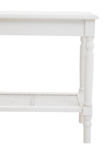 Orsina Heritage White Side Table – 2-Tier Wooden End Table with Rattan
