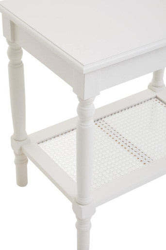 Orsina Heritage White Side Table – 2-Tier Wooden End Table with Rattan