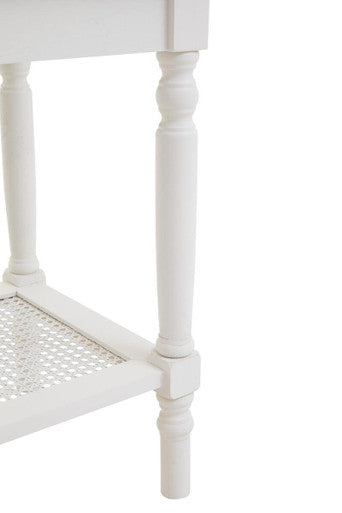 Orsina Heritage White Side Table – 2-Tier Wooden End Table with Rattan