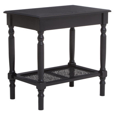 Orsina Black Side Table – Wooden Accent Table with Cane Webbing