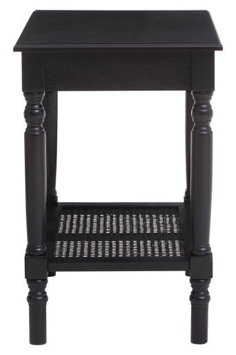 Orsina Black Side Table – Wooden Accent Table with Cane Webbing