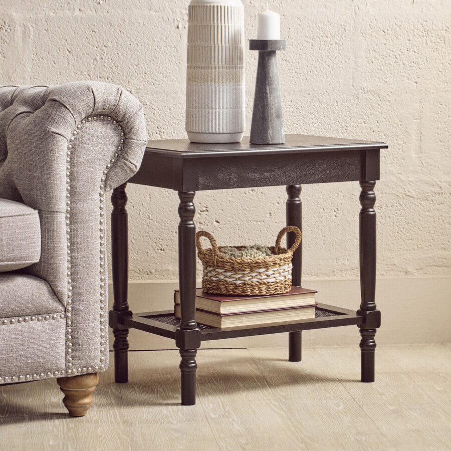 Orsina Black Side Table – Wooden Accent Table with Cane Webbing