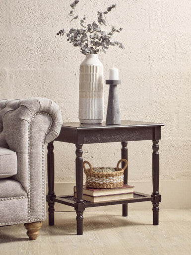 Orsina Black Side Table – Wooden Accent Table with Cane Webbing