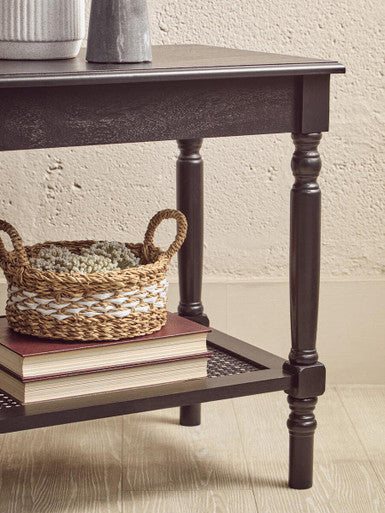 Orsina Black Side Table – Wooden Accent Table with Cane Webbing