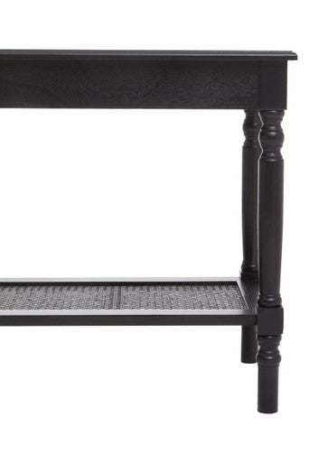 Orsina Black Side Table – Wooden Accent Table with Cane Webbing