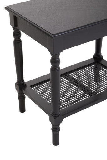 Orsina Black Side Table – Wooden Accent Table with Cane Webbing