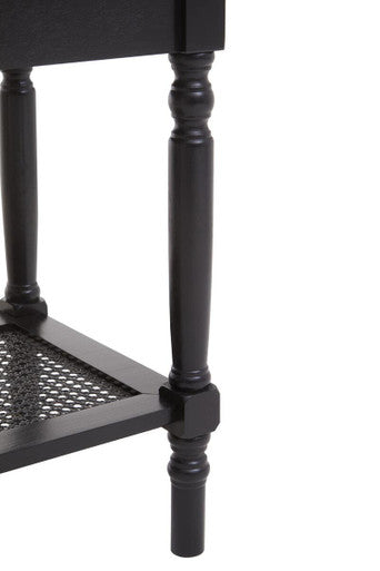 Orsina Black Side Table – Wooden Accent Table with Cane Webbing