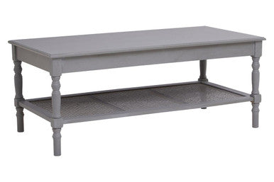 Orsina Heritage Slate Grey Coffee Table with Cane Shelf & Spindle Legs