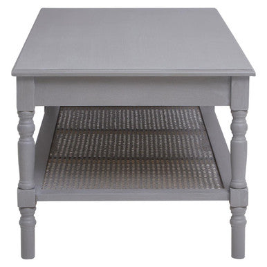 Orsina Heritage Slate Grey Coffee Table with Cane Shelf & Spindle Legs