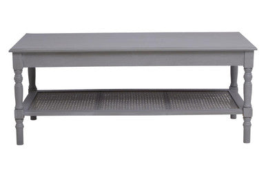 Orsina Heritage Slate Grey Coffee Table with Cane Shelf & Spindle Legs