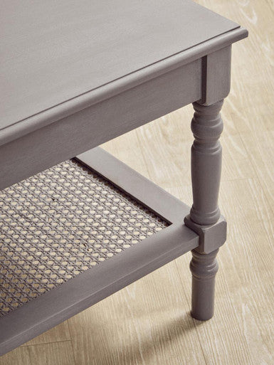 Orsina Heritage Slate Grey Coffee Table with Cane Shelf & Spindle Legs