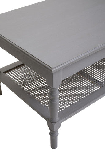Orsina Heritage Slate Grey Coffee Table with Cane Shelf & Spindle Legs