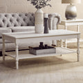 Orsina Heritage White Wooden Coffee Table with Cane Shelf & Spindle Legs