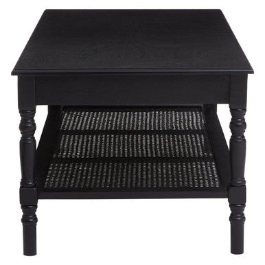 Orsina Heritage Black Wooden Coffee Table with Cane Shelf & Spindle Legs