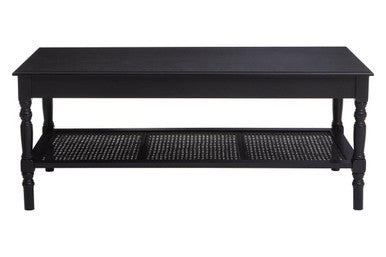 Orsina Heritage Black Wooden Coffee Table with Cane Shelf & Spindle Legs