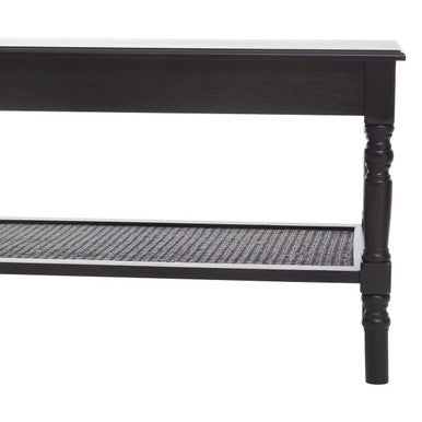 Orsina Heritage Black Wooden Coffee Table with Cane Shelf & Spindle Legs
