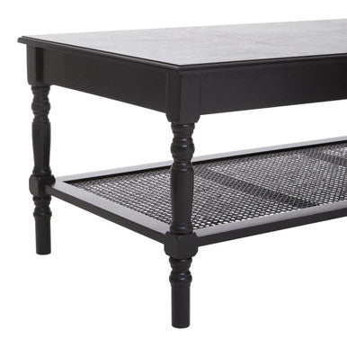 Orsina Heritage Black Wooden Coffee Table with Cane Shelf & Spindle Legs