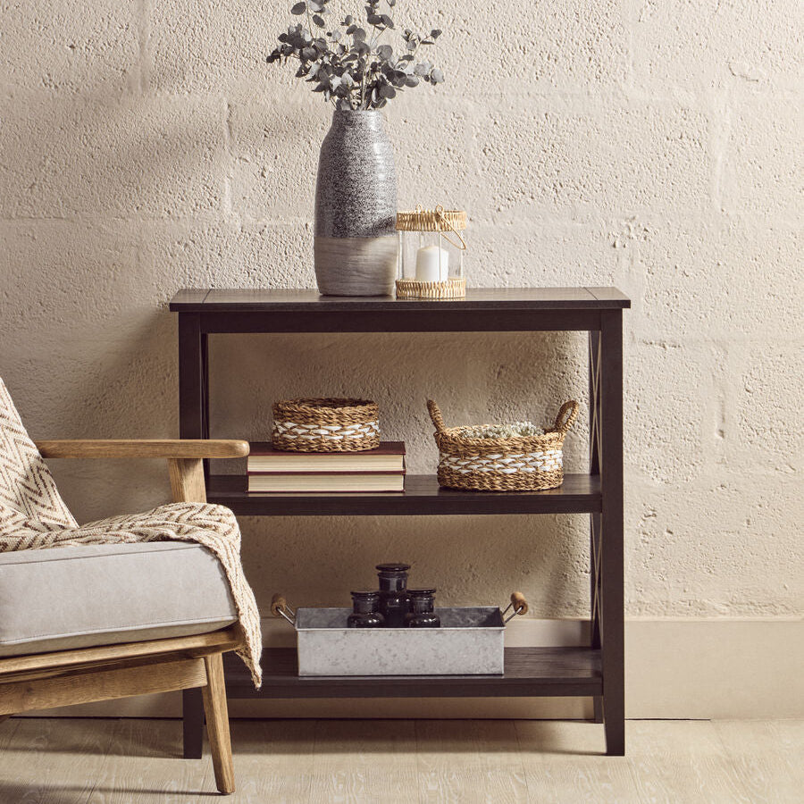 Orsina Heritage 3-Shelf Black Bookcase – Modern Minimalist Wood Shelving