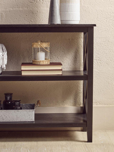 Orsina Heritage Large 3-Shelf Black Bookcase – Modern Tall Bookshelf