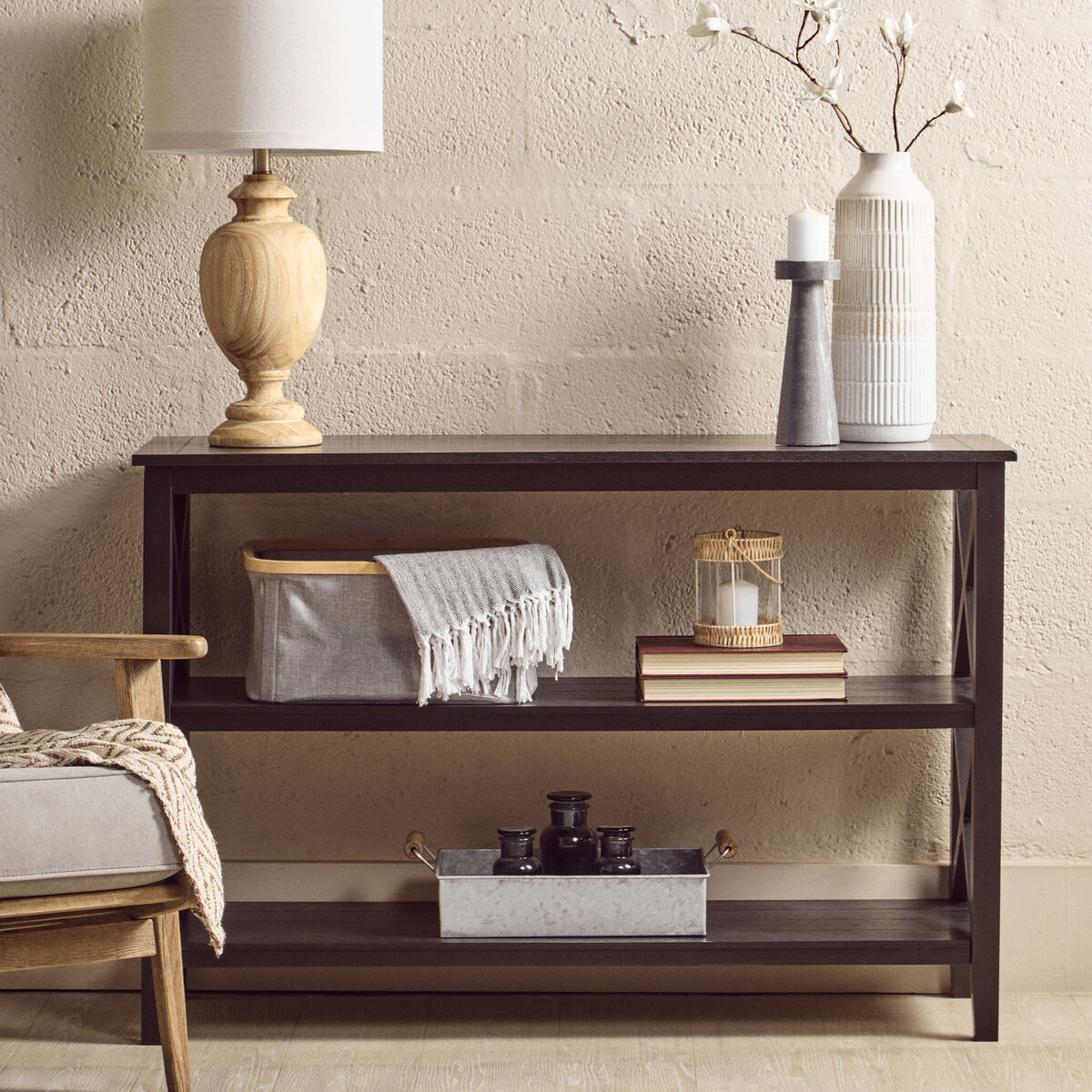 Orsina Heritage Large 3-Shelf Black Bookcase – Modern Tall Bookshelf