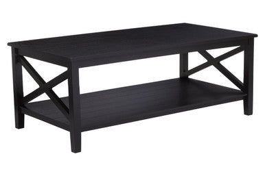Orsina Heritage Black Wood Coffee Table – X-Frame with Lower Shelf