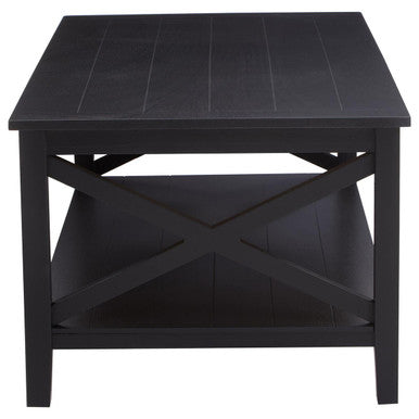 Orsina Heritage Black Wood Coffee Table – X-Frame with Lower Shelf
