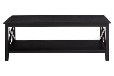 Orsina Heritage Black Wood Coffee Table – X-Frame with Lower Shelf