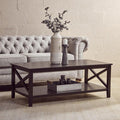 Orsina Heritage Black Wood Coffee Table – X-Frame with Lower Shelf