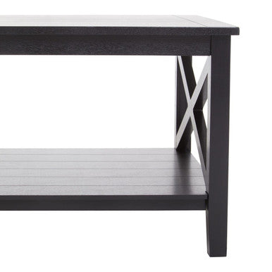 Orsina Heritage Black Wood Coffee Table – X-Frame with Lower Shelf