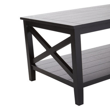 Orsina Heritage Black Wood Coffee Table – X-Frame with Lower Shelf