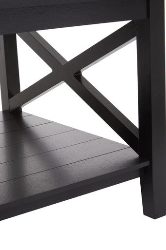 Orsina Heritage Black Wood Coffee Table – X-Frame with Lower Shelf
