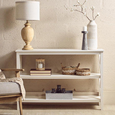 Orsina Heritage Large White Bookcase – 3-Shelf Tall Wooden Display Unit