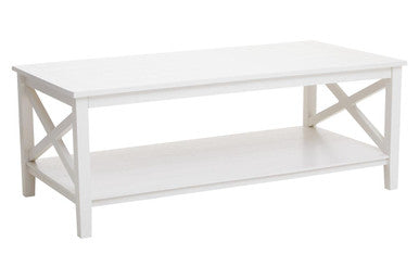 Orsina Heritage White Wooden Coffee Table with Shelf and X Frame