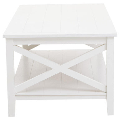 Orsina Heritage White Wooden Coffee Table with Shelf and X Frame