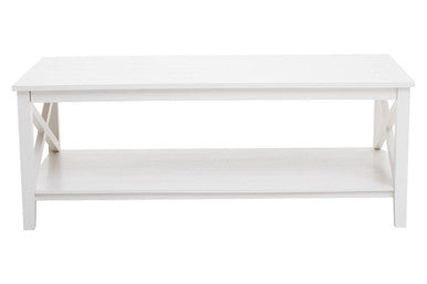 Orsina Heritage White Wooden Coffee Table with Shelf and X Frame