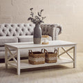 Orsina Heritage White Wooden Coffee Table with Shelf and X Frame