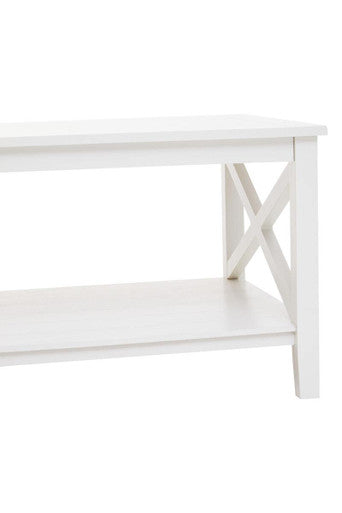 Orsina Heritage White Wooden Coffee Table with Shelf and X Frame