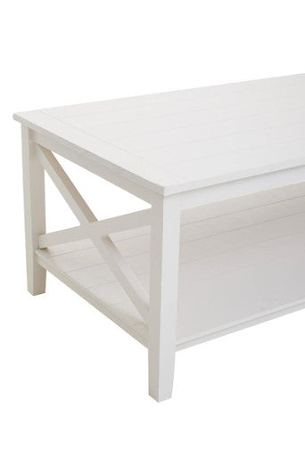 Orsina Heritage White Wooden Coffee Table with Shelf and X Frame
