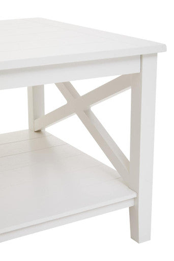 Orsina Heritage White Wooden Coffee Table with Shelf and X Frame