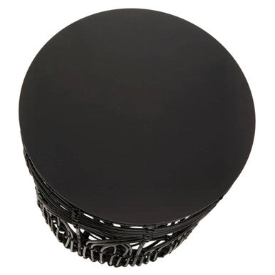 Orsina Arles Black Round Rattan Side Table – Woven Accent Stool