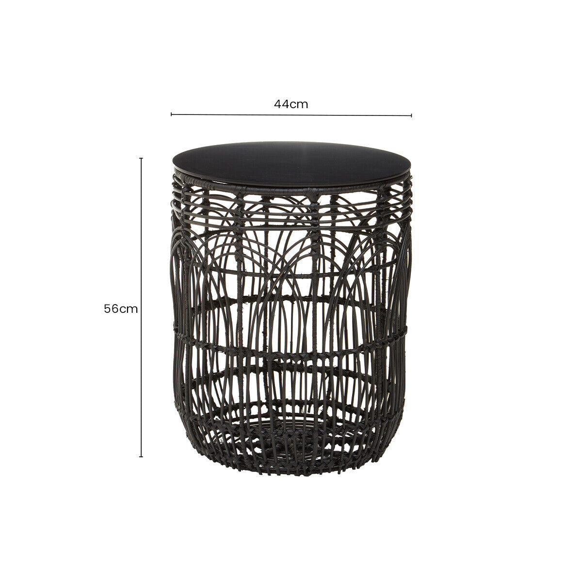 Orsina Arles Black Round Rattan Side Table – Woven Accent Stool
