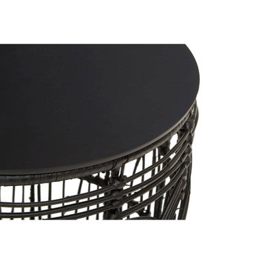 Orsina Arles Black Round Rattan Side Table – Woven Accent Stool