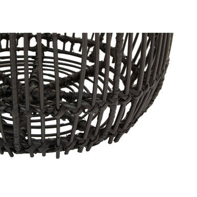 Orsina Arles Black Round Rattan Side Table – Woven Accent Stool