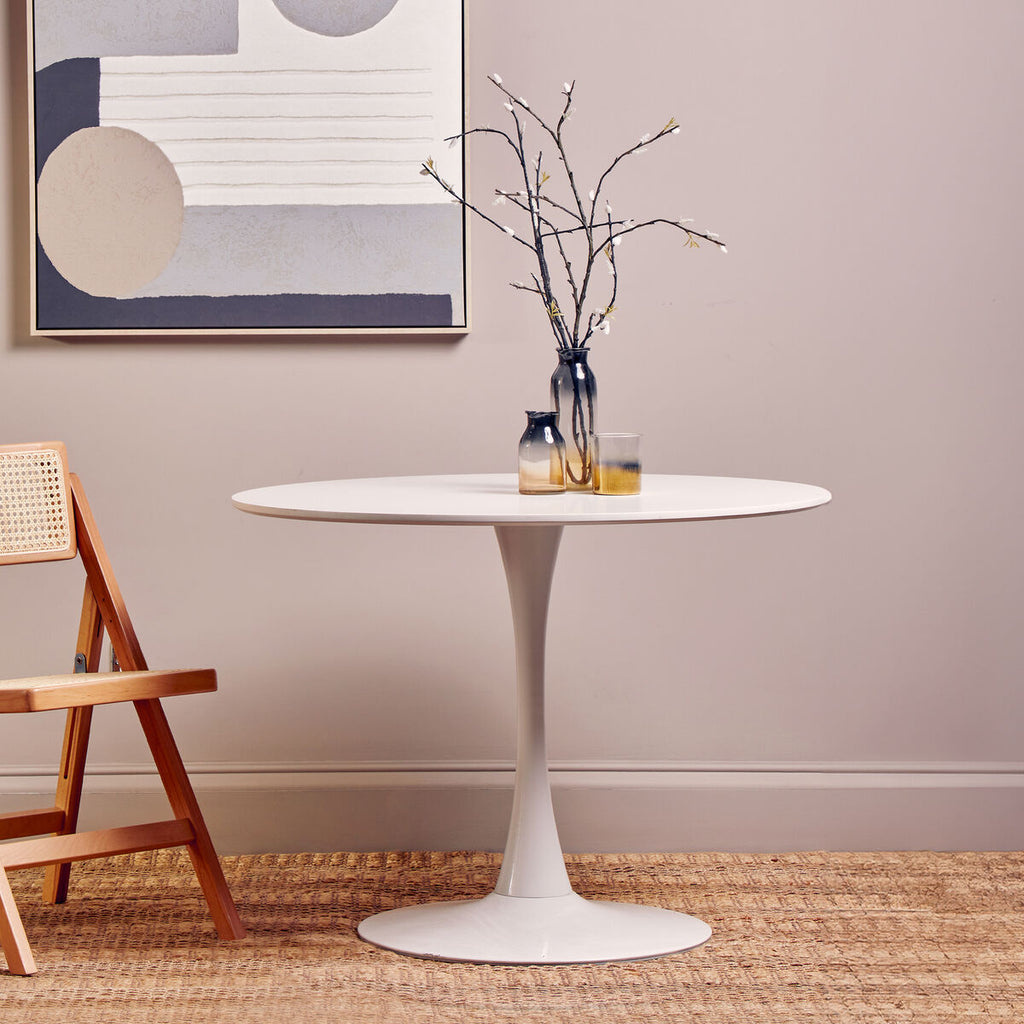 Orsina Laila Round Dining Table – White Small Pedestal Kitchen Table