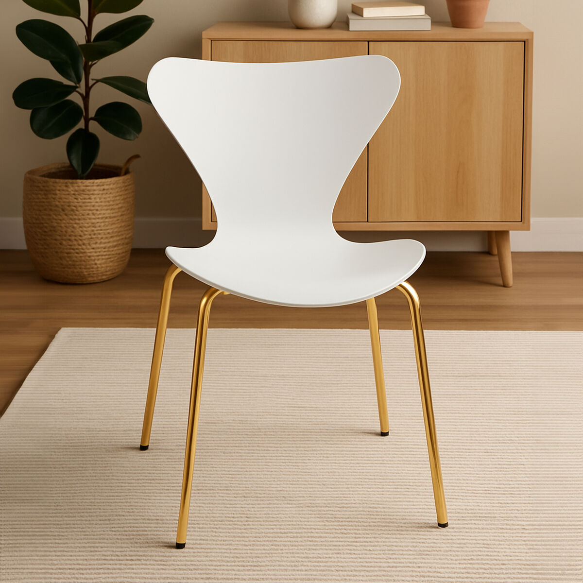 Orsina Laila Dining Chair | White Contoured Seat with Gold Legs