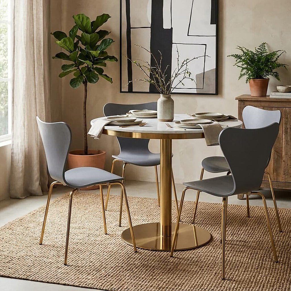 Orsina Laila Dining Chair – Grey Contoured Seat with Gold Chrome Legs